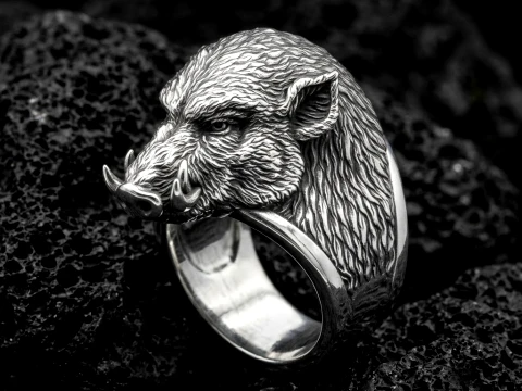Wild Boar Ring 3D print model 3D Print Model