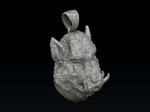 Wild Boar Pendant 3D print model 3D Print Model