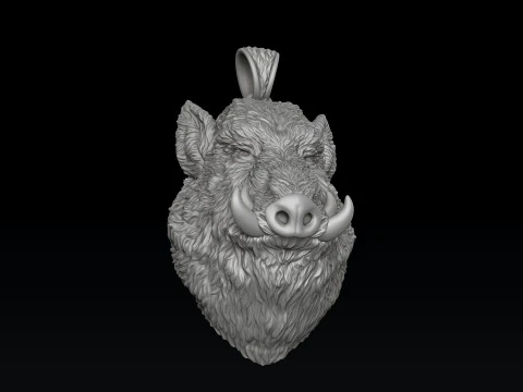 Wild Boar Pendant 3D print model 3D Print Model