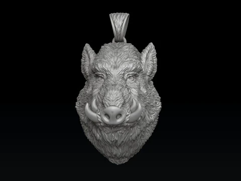 Wild Boar Pendant 3D print model 3D Print Model