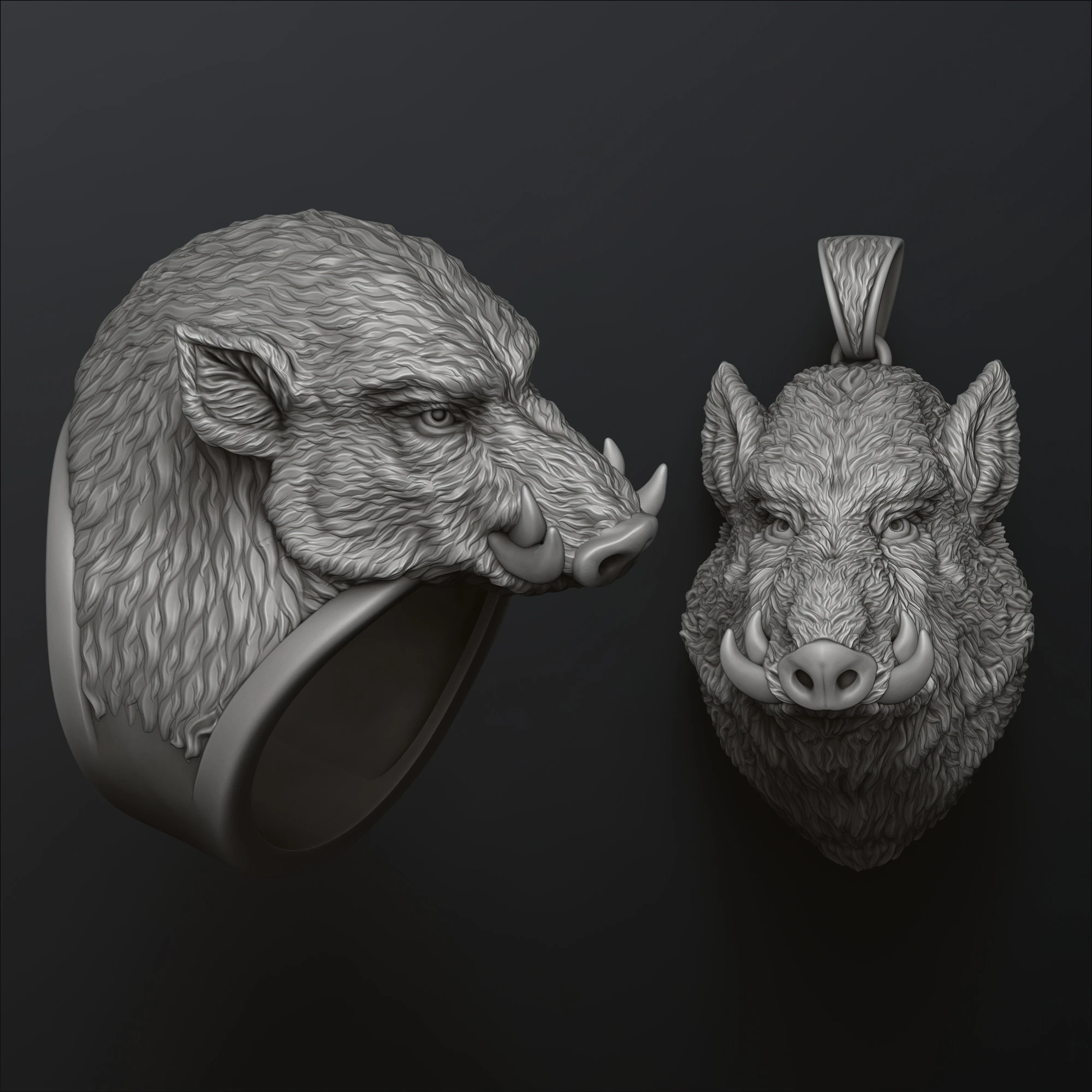 イノシシ ペンダント リング コレクション 3Dプリントモデル .c4d .max .obj .3ds .fbx .stl .blend