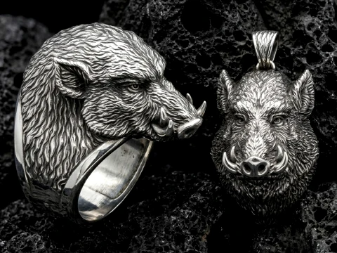Collezione di anelli con ciondolo cinghiale Modello di stampa 3D