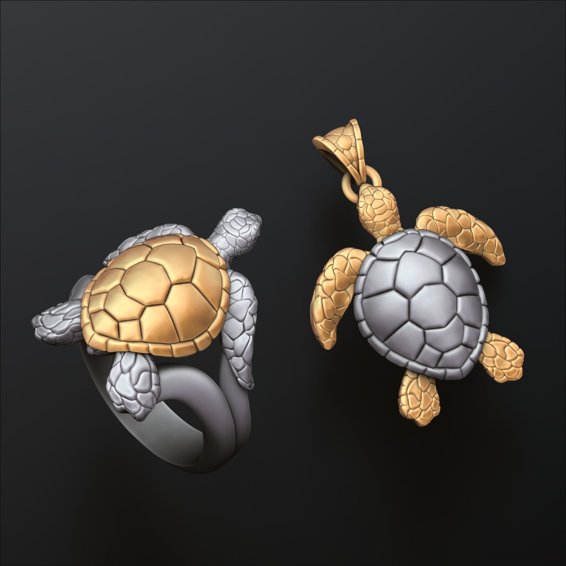 Turtle Ring Pendant Collection 3D Druckmodell .c4d .max .obj .3ds .fbx .stl .blend