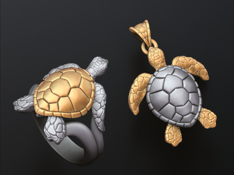 Turtle Ring Pendant Collection Modèles 3D en vedette