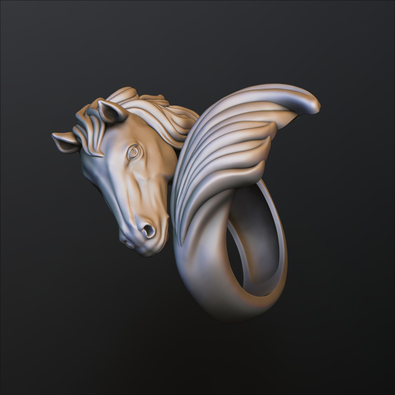 Horse Head Ring v2 3D print model 3D 打印模型 .c4d .max .obj .3ds .fbx .stl .blend