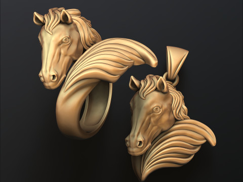 Horse Head Ring Pendant v2 Collection Modelo de impresión 3D