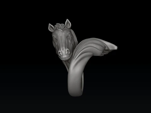 Horse Head Ring Pendant v2 Collection 3D Print Model