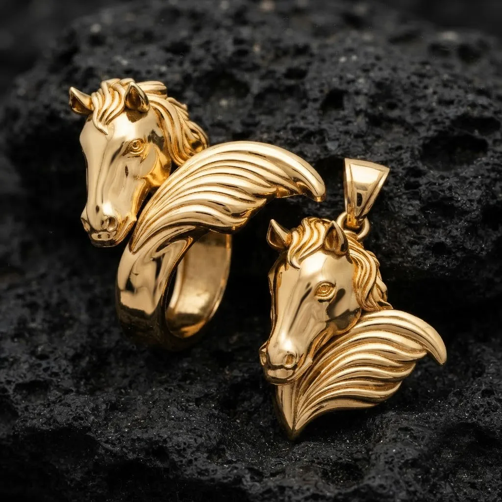 Horse Head Ring Pendant v2 Collection 3D Print Model .c4d .max .obj .3ds .fbx .stl .blend 