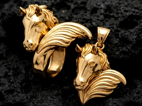 Horse Head Ring Pendant v2 Collection 3D Print Model