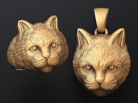 Cat Pendant Ring Collection 3D Baskı Modeli