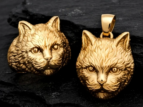 Cat Pendant Ring Collection 3D Print Model
