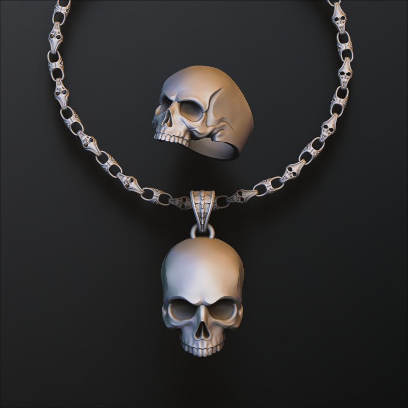 Skull Chain Pendant Ring Collection 3D Принт Модель .c4d .max .obj .3ds .fbx .stl .blend 