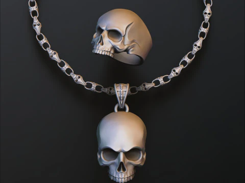Ringkollektion mit Totenkopf-Kettenanh&auml;nger 3D Druckmodell