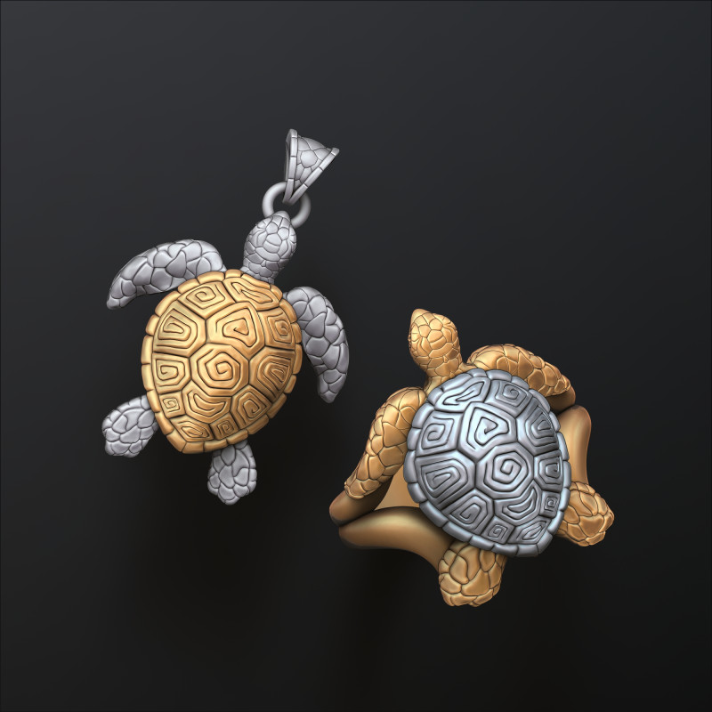 Turtle Ring Pendant v2 Collection 3D print models 3Dプリントモデル .c4d .max .obj .3ds .fbx .stl .blend 