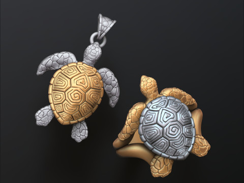 Turtle Ring Pendant v2 Collection 3D print models 3D Принт Модель