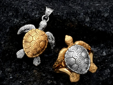Turtle Ring Pendant v2 Collection 3D print models 3D Print Model