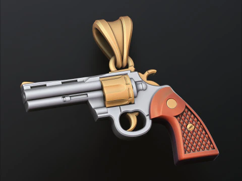 Stilisiertes Gan Revolver v2 Anh&auml;nger 3D-Druckmodell 3D Druckmodell