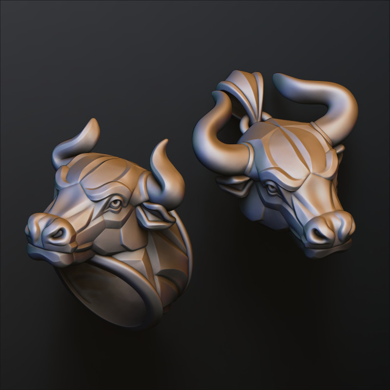 Bull Pendant Ring v2 Collection 3D Принт Модель .c4d .max .obj .3ds .fbx .stl .blend