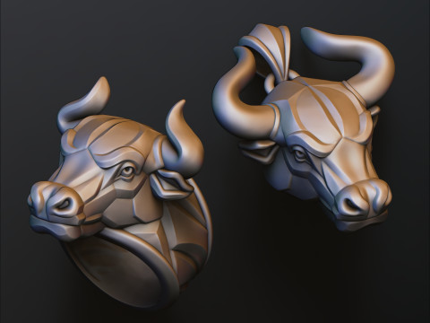 Bull Pendant Ring v2 Collection 3D Print Model