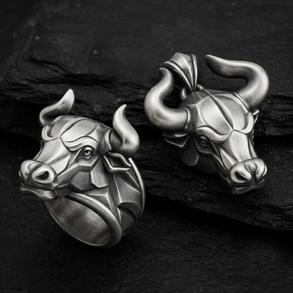 Bull Pendant Ring v2 Collection 3D Print Model .c4d .max .obj .3ds .fbx .stl .blend 