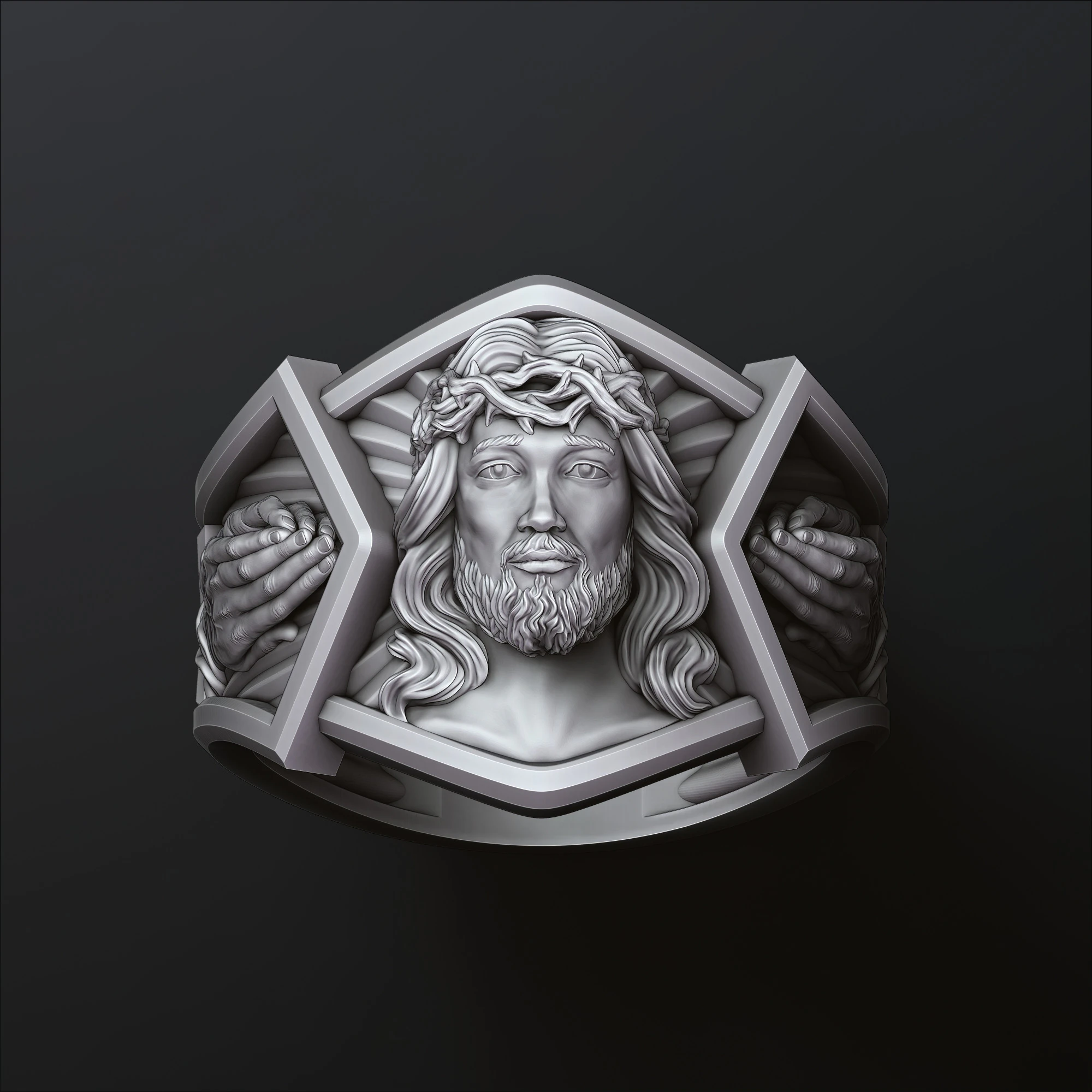 Jesus Head Praying Hands Ring 3D print model 3D Print Model .c4d .max .obj .3ds .fbx .stl .blend 