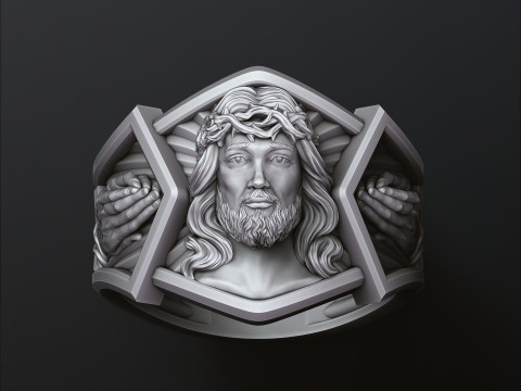 Jesus Head Praying Hands Ring 3D print model 3D Принт Модель