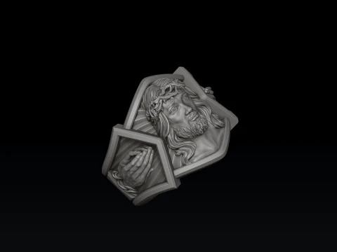 Jesus Head Praying Hands Ring 3D print model 3D Print Model