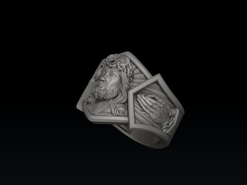 Jesus Head Praying Hands Ring 3D print model 3D 프린트 모델