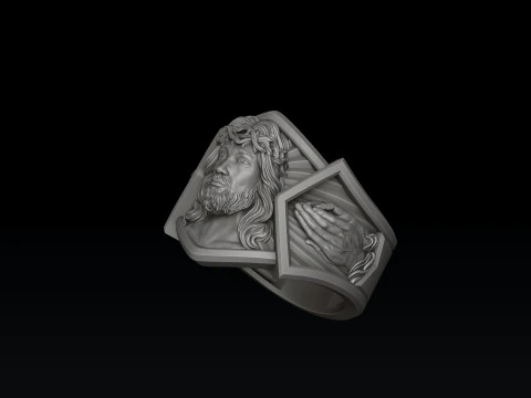 Jesus Head Praying Hands Ring 3D print model 3D Print Model