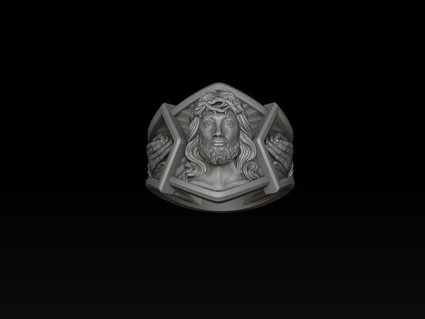 Jesus Head Praying Hands Ring 3D print model 3D 프린트 모델