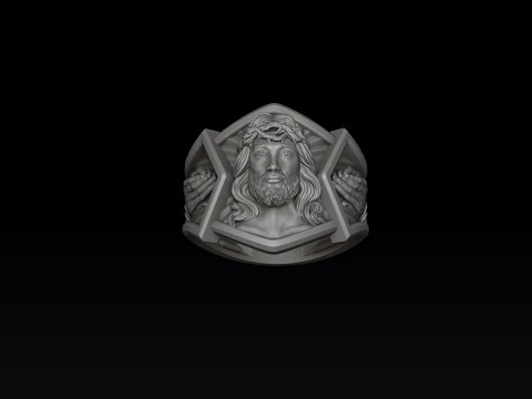 Jesus Head Praying Hands Ring 3D print model 3D Print Model