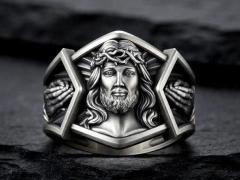 Jesus Head Praying Hands Ring 3D print model 3D Print Model