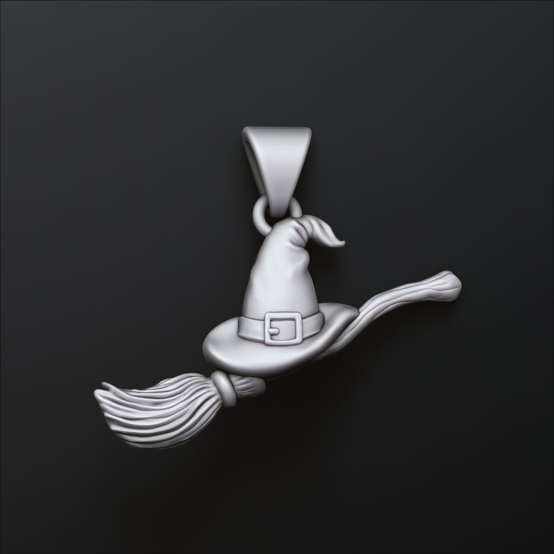 Halloween Witch Hat and Broom Stick Pendant 3D print model 3D Принт Модель .c4d .max .obj .3ds .fbx .stl .blend