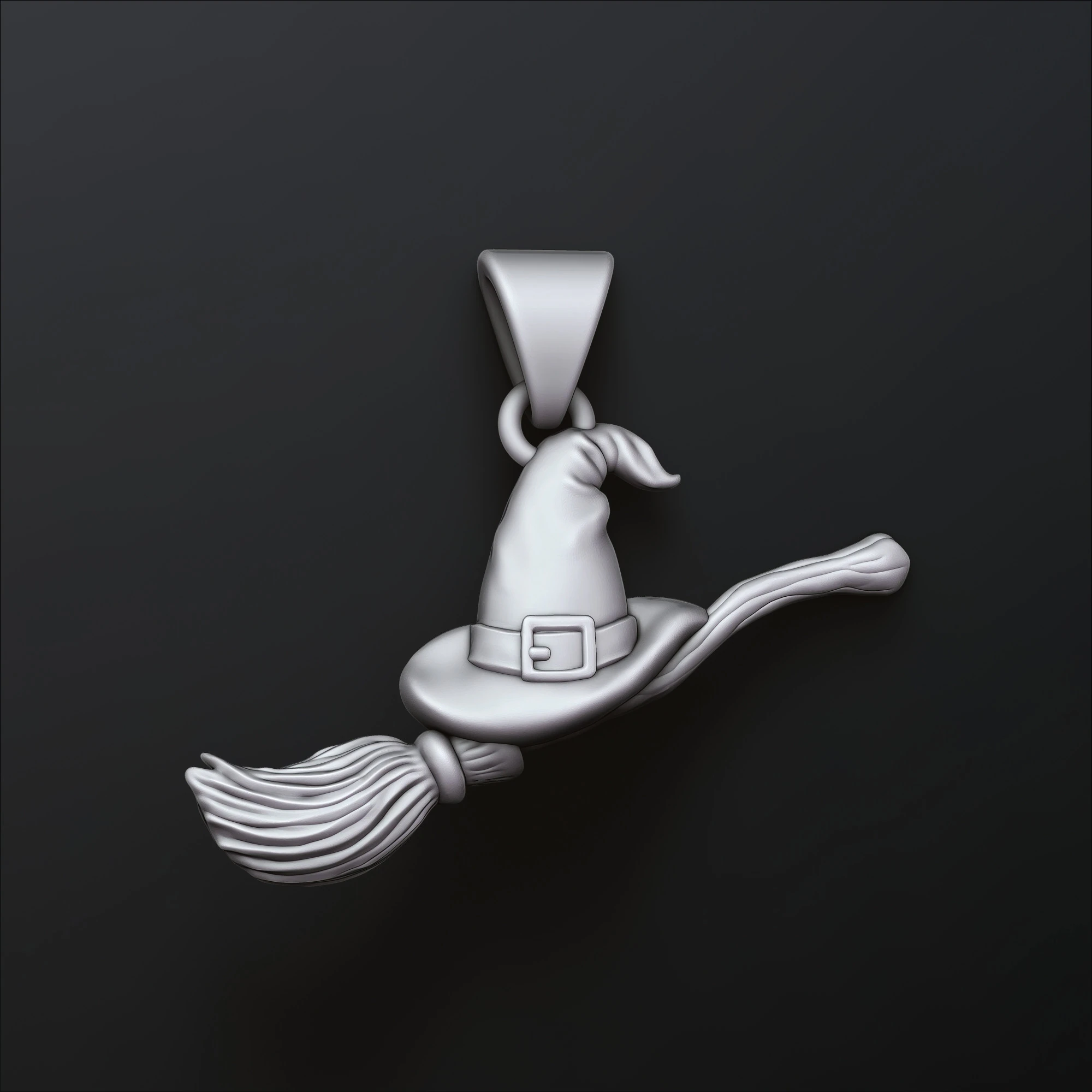 ハロウィンの魔女の帽子とほうきの棒のペンダント 3D プリントモデル 3Dプリントモデル .c4d .max .obj .3ds .fbx .stl .blend