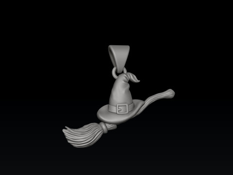 Halloween Witch Hat and Broom Stick Pendant 3D print model 3D Принт Модель