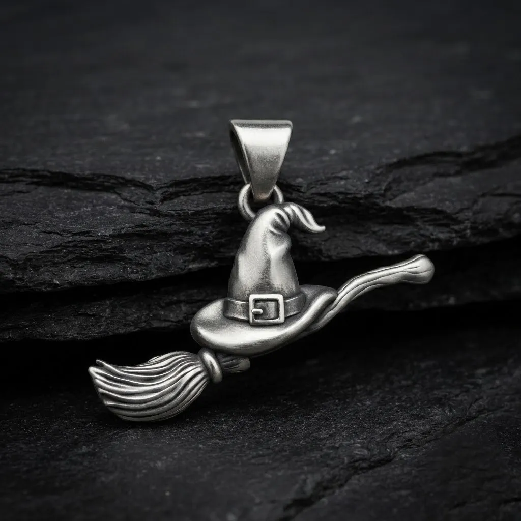 Halloween Witch Hat and Broom Stick Pendant 3D print model 3D Print Model .c4d .max .obj .3ds .fbx .stl .blend 