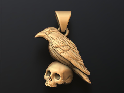 Halloween Crow Skull Pendant 3D print model 3D Baskı Modeli