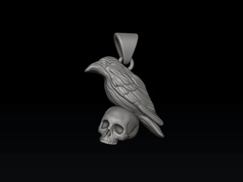 ハロウィン カラス スカル ペンダント 3D プリント モデル 3Dプリントモデル