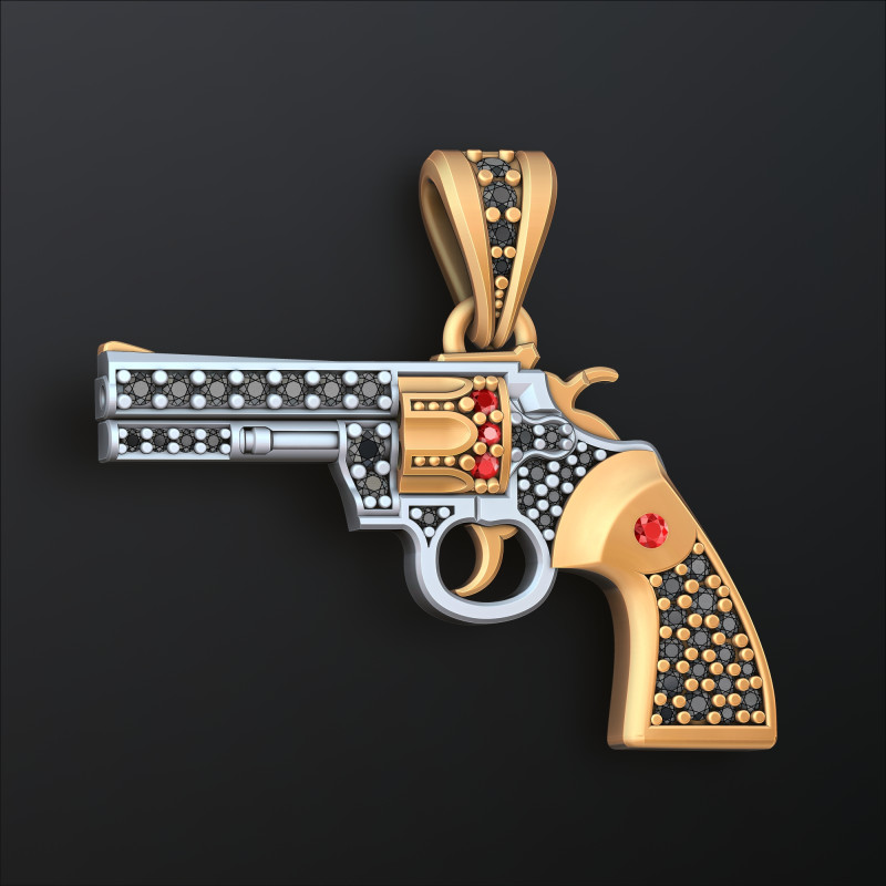 Gan Revolver Colt Pendant With Gems 3D print model 3D Принт Модель .c4d .max .obj .3ds .fbx .stl .blend