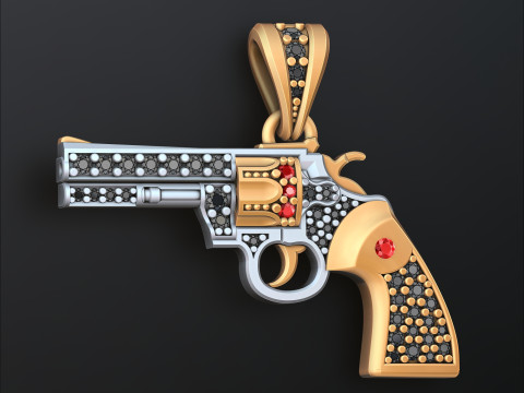 Gan Revolver Colt Pendant With Gems 3D print model 3D Baskı Modeli
