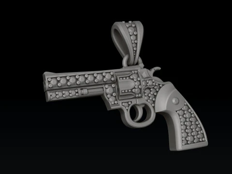 Ciondolo stilizzato Gan Revolver v2 con gemme modello di stampa 3D Modello di stampa 3D