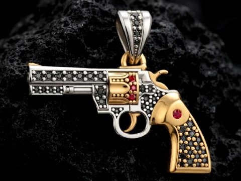 Stylized Gan Revolver v2 Pendant With Gems 3D print model 3D Print Model