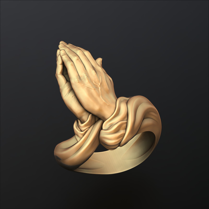 Praying Hands Ring v2 3D print model 3D Baskı Modeli .c4d .max .obj .3ds .fbx .stl .blend