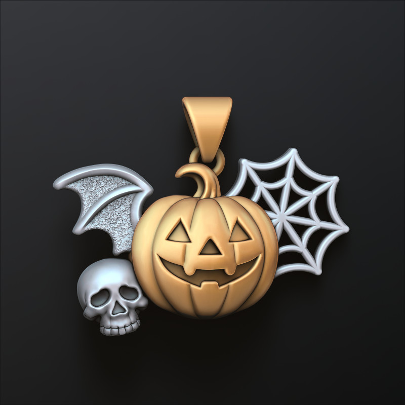 Colgante de calavera con telaraña de calabaza y murciélago de Halloween Modelo de impresión en 3D Modelo de impresión 3D .c4d .max .obj .3ds .fbx .stl .blend