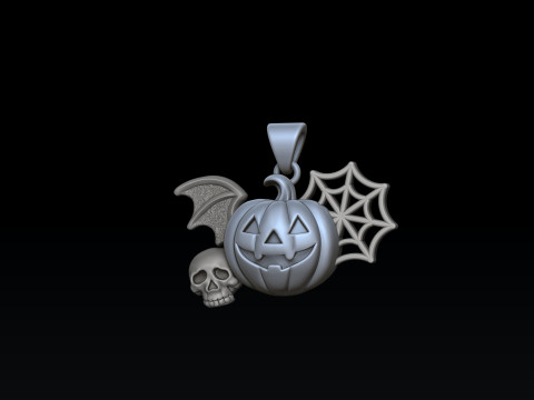 Colgante de calavera con telaraña de calabaza y murciélago de Halloween Modelo de impresión en 3D Modelo de impresión 3D