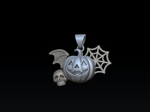 Halloween Bat Pumpkin Web Skull Pendant 3D print model 3D Print Model