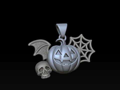 Colgante de calavera con telaraña de calabaza y murciélago de Halloween Modelo de impresión en 3D Modelo de impresión 3D