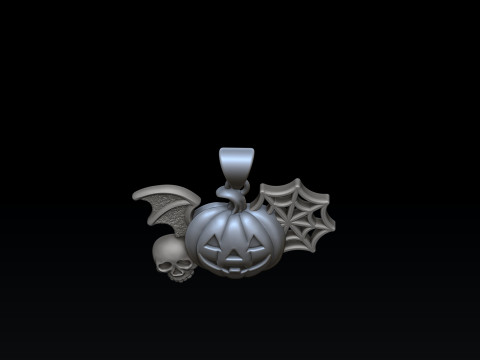 Colgante de calavera con telaraña de calabaza y murciélago de Halloween Modelo de impresión en 3D Modelo de impresión 3D
