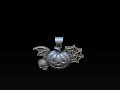 Halloween Bat Pumpkin Web Skull Pendant 3D print model 3D Print Model