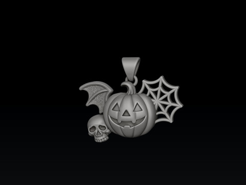 Colgante de calavera con telaraña de calabaza y murciélago de Halloween Modelo de impresión en 3D Modelo de impresión 3D